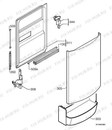 Взрыв-схема посудомоечной машины Zanussi DE4654 - Схема узла Door 003